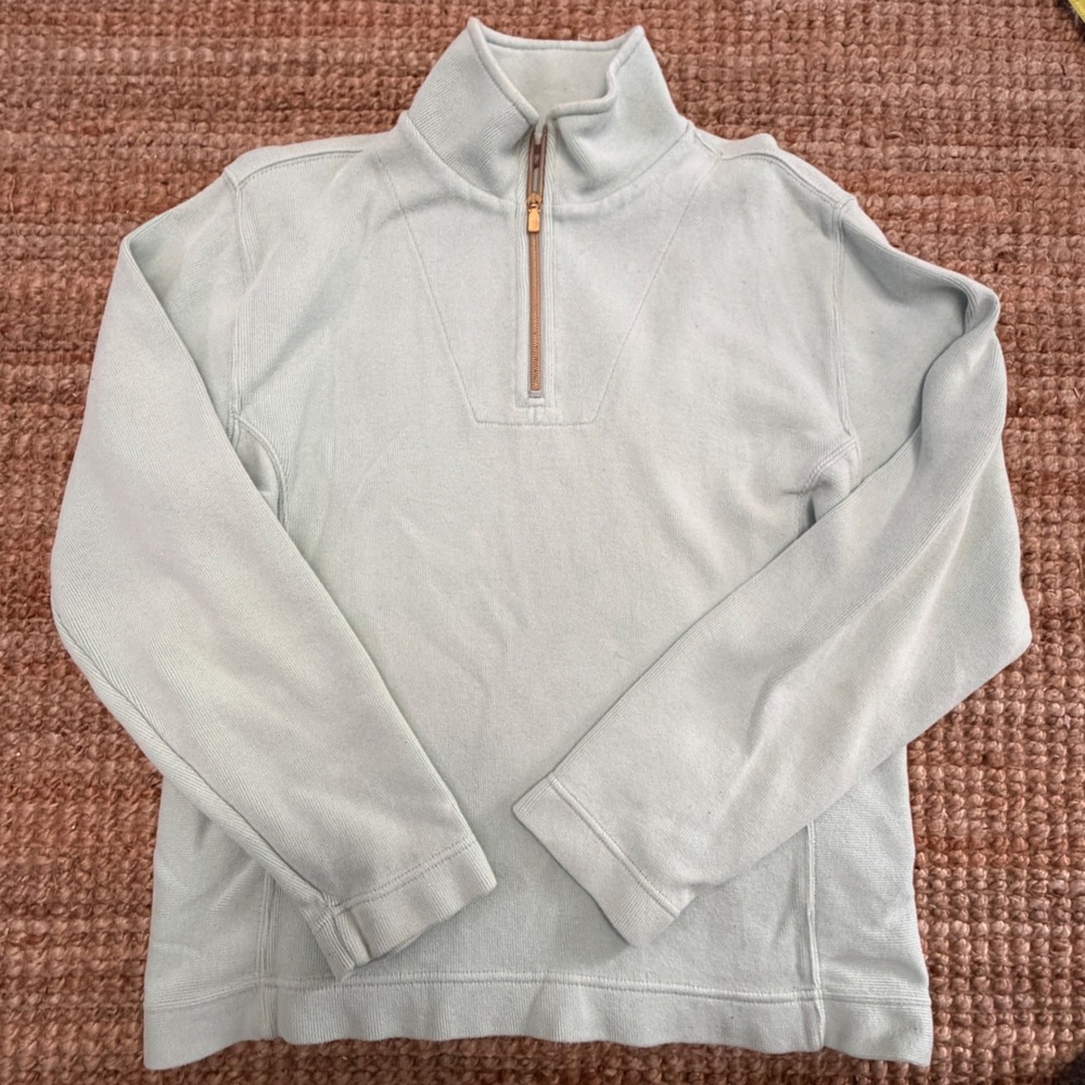 Tommy Bahama Quarter Zip Pullover Sweatshirt Light Blue Cotton Blend Size M
